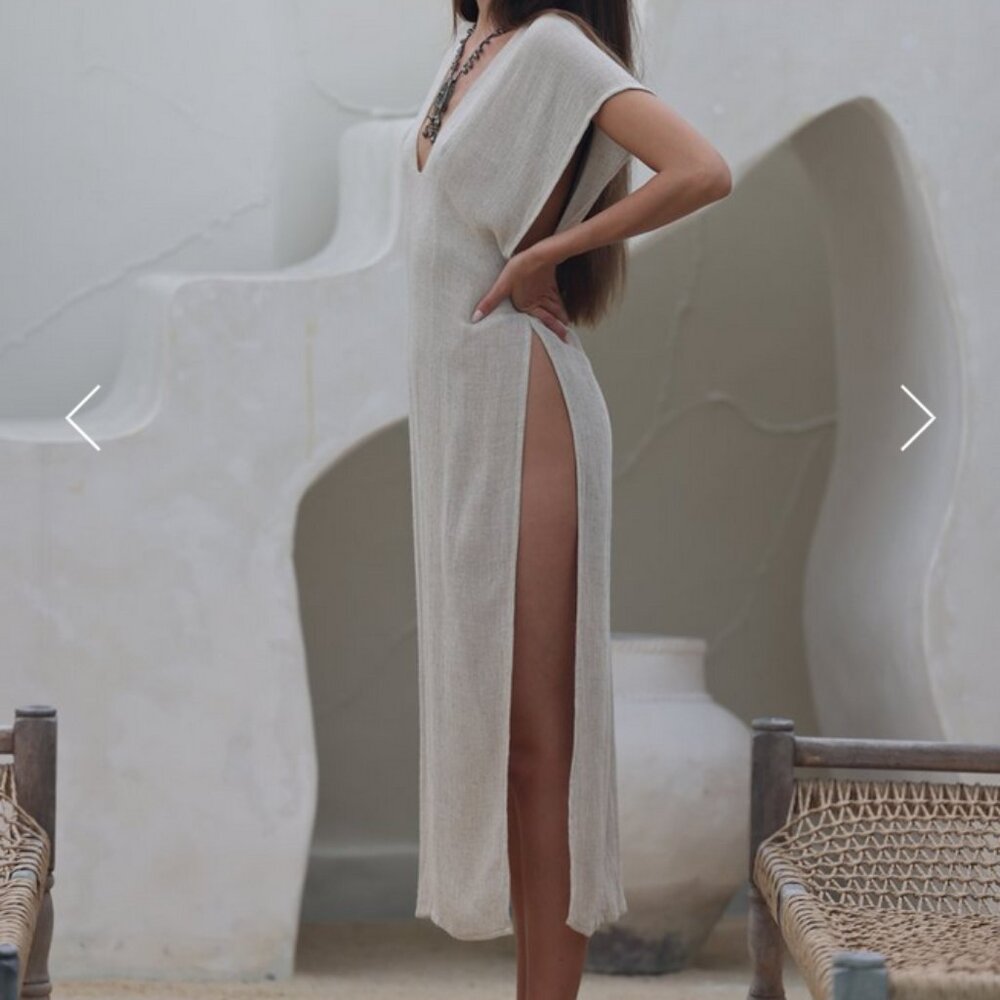 SOLD Cotton Slit Lakshmi Goddess Dress, Cream color